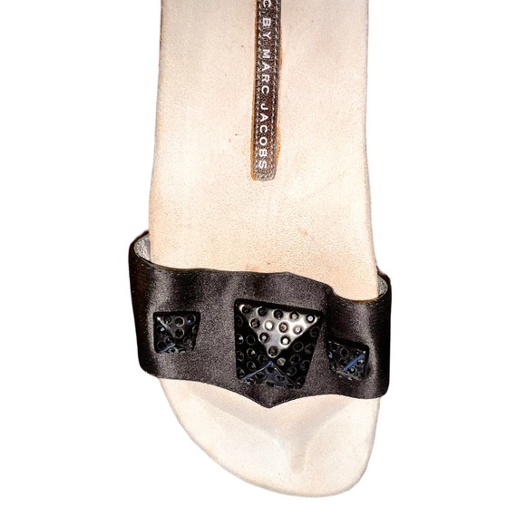 Marc by Marc Jacobs Black Satin and Leather Jeweled Slides - Picture 3 of 9